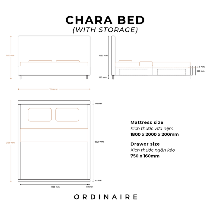 គ្រែ CHARA (មានកន្លែងផ្ទុក)