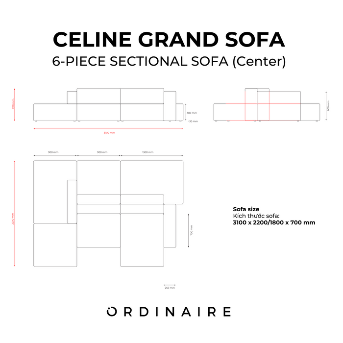 CELINE GRAND SOFA - 6-PIECE SECTIONAL SOFA (Center)