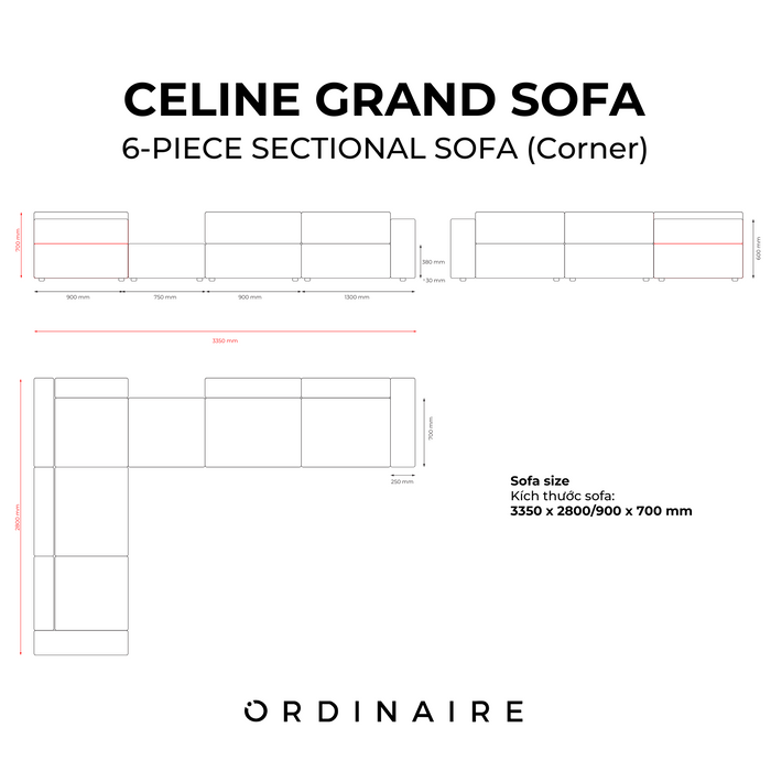 CELINE SOFA - 6-PIECE SECTIONAL SOFA (Corner)