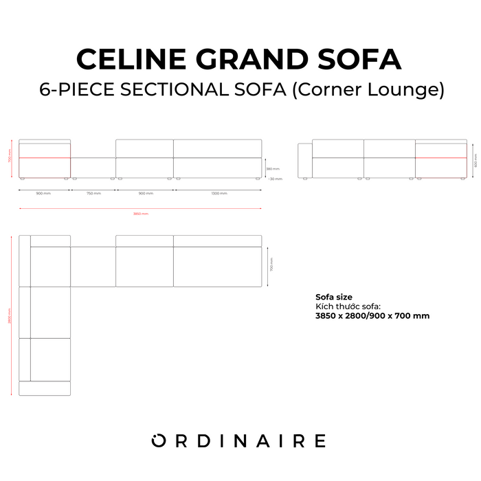 CELINE SOFA - 6-PIECE SECTIONAL SOFA (Corner Lounge)