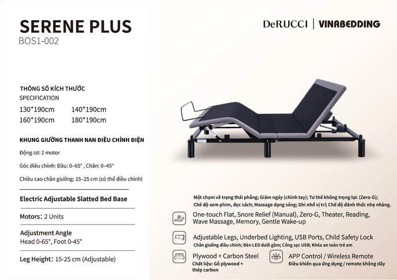 Serene Plus BOS1-002 Smart Adjustable Bed Base