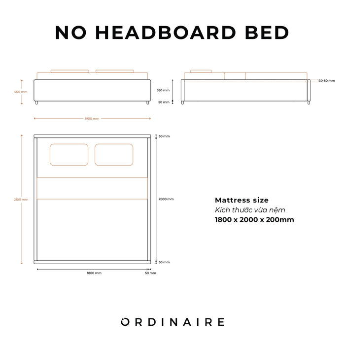 NO HEADBOARD BED