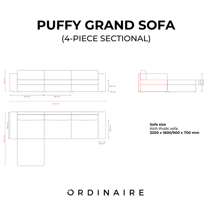 PUFFY GRAND SOFA - 4-PIECE SECTIONAL (CORNER)